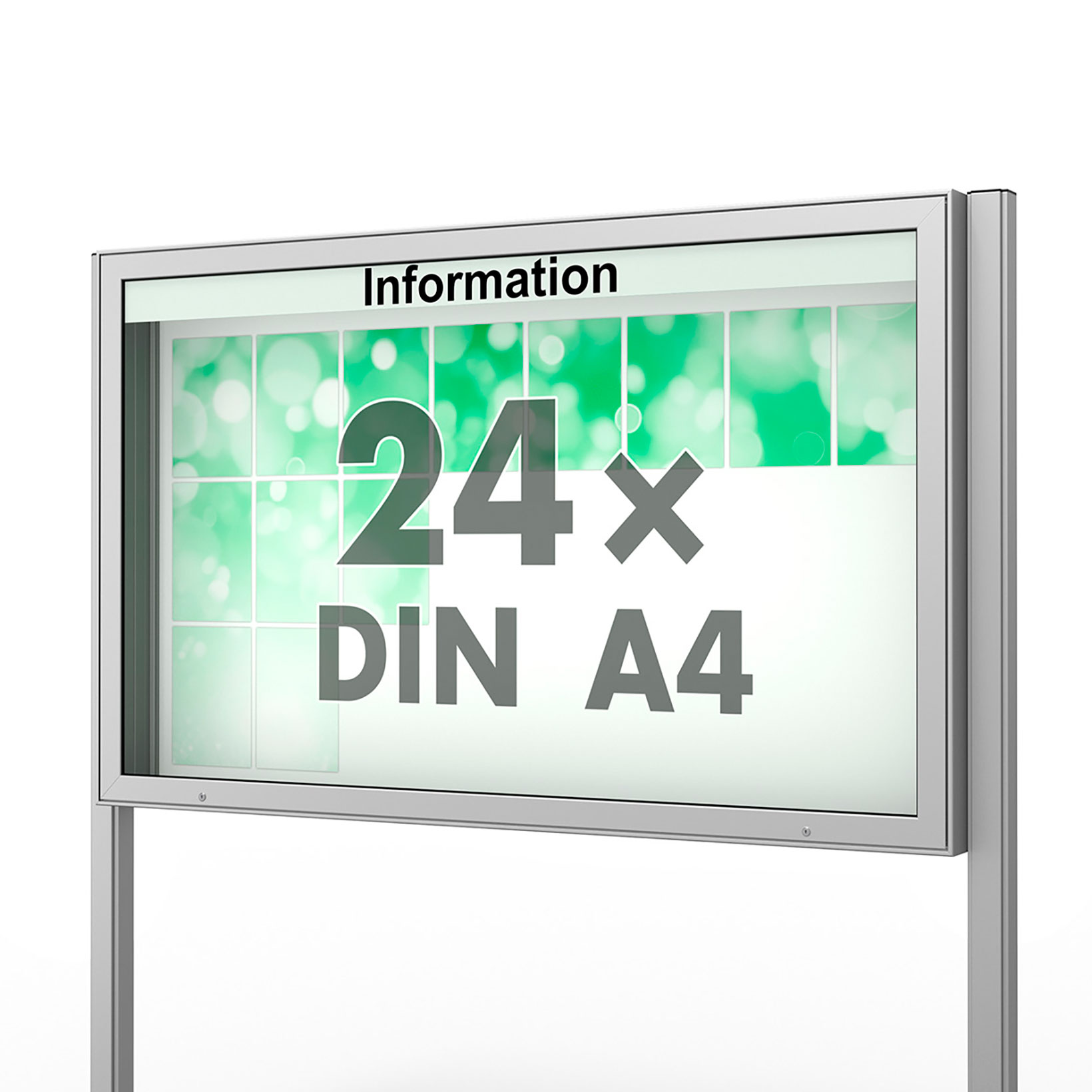 24 x DIN A4 Schaukasten Plenum eckig - der "Klassiker" - 210mm Bautiefe - mit Standbeinen und optionaler LED-Beleuchtung