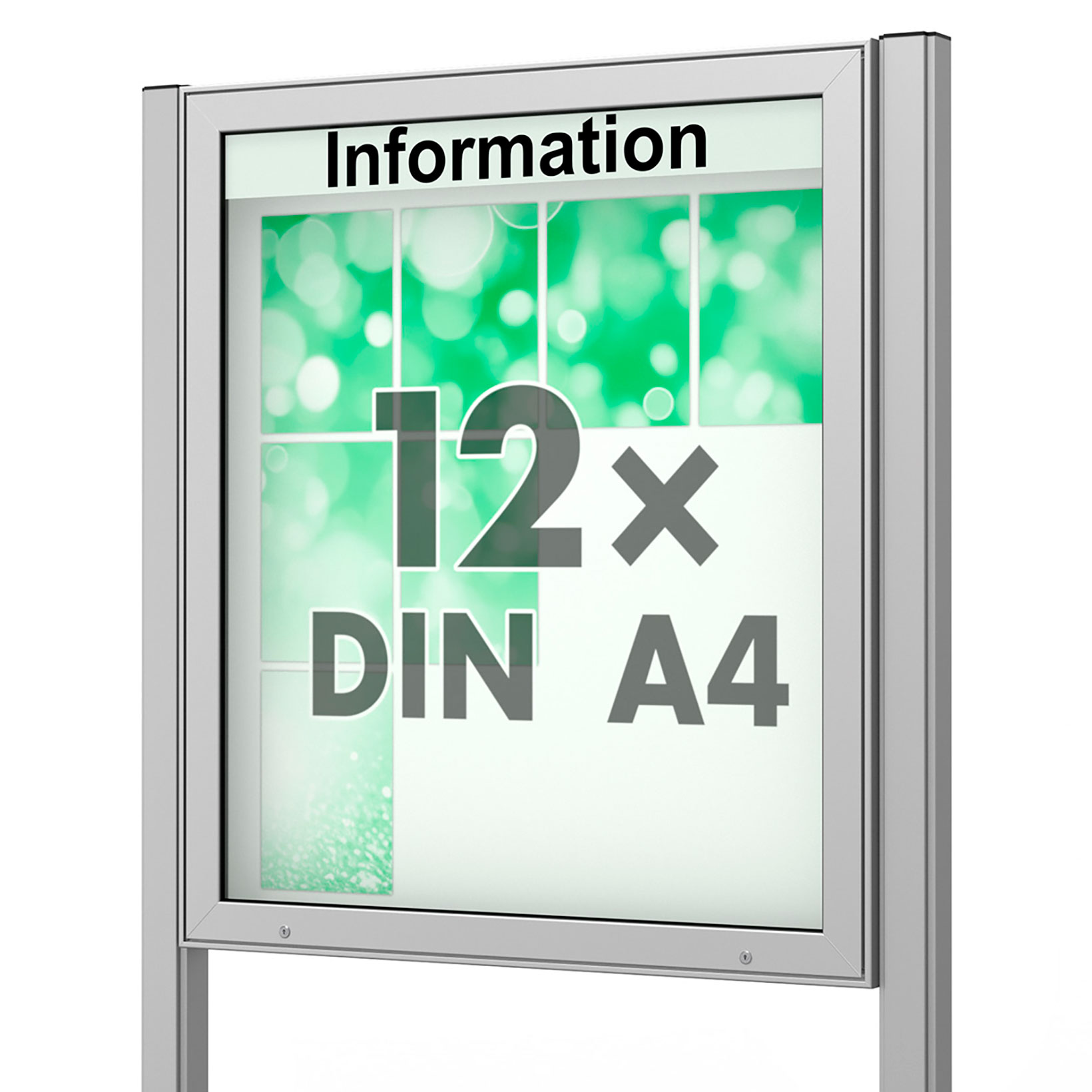 12 x DIN A4 Schaukasten Plenum eckig - der "Klassiker" - 100mm Bautiefe - mit Pfosten und optionaler LED-Beleuchtung