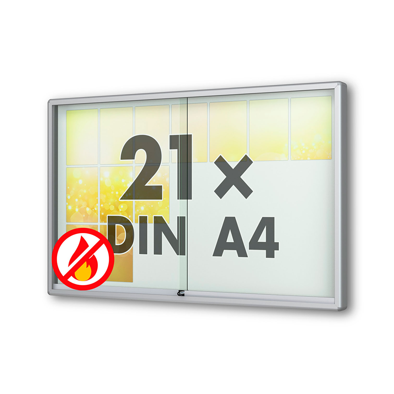 21 x DIN A4 Schaukasten Moveo - "die Schulvitrine" - 80 mm Bautiefe - mit Brandschutzklasse A1 - Rollengelagerte Schiebetüren✓ abschließbar✓ ESG-Sicherheitsglas✓